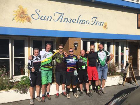Mountain bikers in front of San Anselmo Inn