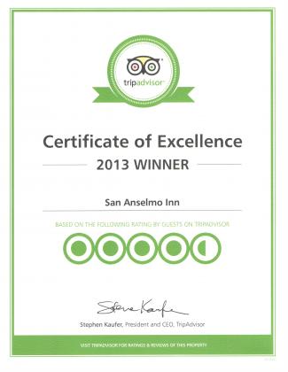 The tripadvisor Certificate of Excellence, 2013 Winner.