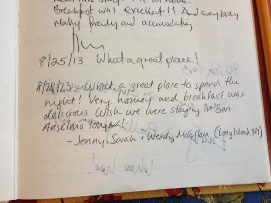 Image of page from our guest book