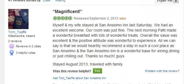 A review from tripadvisor, giving five stars.